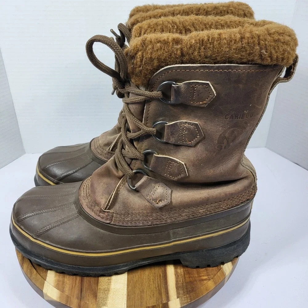 Sorel Caribou Boots Women 8 Brown Leather Waterproof Snow Made in Canada Vintage